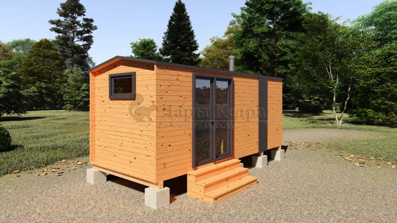 Каркасная баня «Барн» из кедра 5х2,2 метра с боковым входом