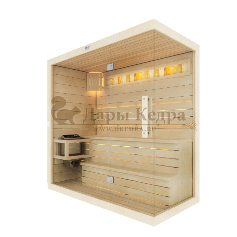 Трехместная прямая финская «Элит» сауна кабина из кедра и липы с электрокаменкой